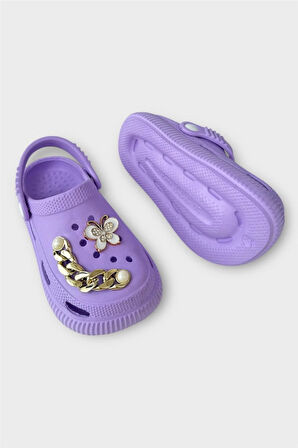 Çocuk Taşlı  Cross Terlik Bahçe Plaj Sahil Havuz Terliği Lila