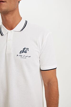 DeFacto New Regular Fit Baskılı Kısa Kollu Pike Polo Tişört C9227AX24SMWT34