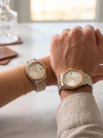 David Guner San Diego 34 mm Unisex Kol Saati Çift Renk Çelik Kordon Gün Tarih