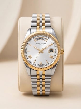 David Guner San Diego 34 mm Unisex Kol Saati Çift Renk Çelik Kordon Gün Tarih