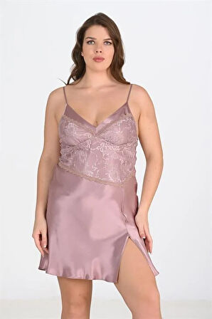 Aria's Closet Büyük Beden 2li Vizon Sabahlık Takımı Bigsize 6205
