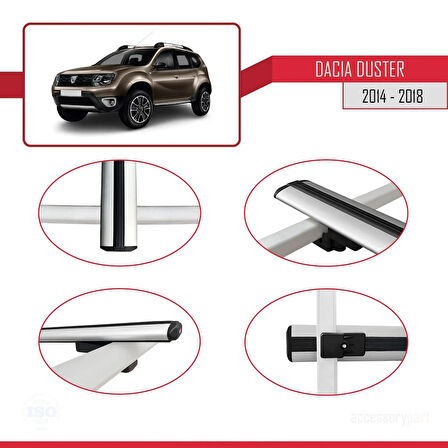 Dacia Duster (HS) Post-Facelift 2014-2017 Arası ile Uyumlu BASIC Model Ara Atkı Tavan Barı Gri 3 Adet