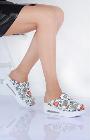 Ortopedik Sabo Terlik Doktor Hemşire Hastane Aşçı Terliği Kadın Reçete Desenli