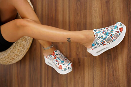 Ortopedik Sabo Terlik Doktor Hemşire Hastane Aşçı Terliği Kadın Reçete Desenli