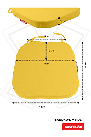 XPERMATE 4'lü StandartFit Oval Sandalye Minderi Fermuarlı Yıkanabilir Kılıf Bağcıklı Su ve Yağ İtici 42x42x5 Sarı