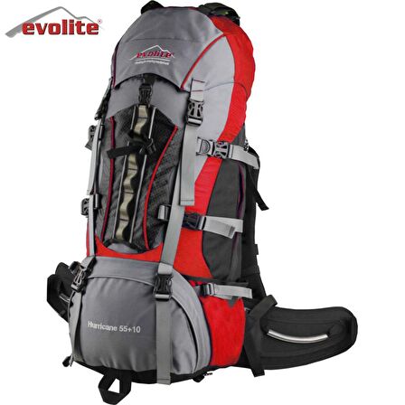 Evolite Hurricane 55+10 lt Su Geçirmez Outdoor Sırt Çantası Gri Kırmızı