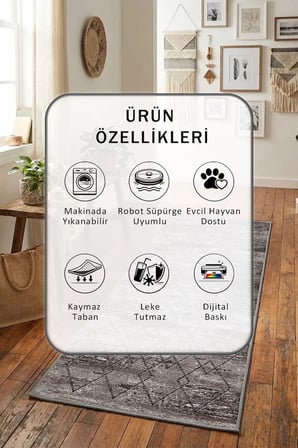 Yıkanabilir Kaymaz Ehl-45 Dijital Baskılı Yolluk Halı Tüy Tutmaz