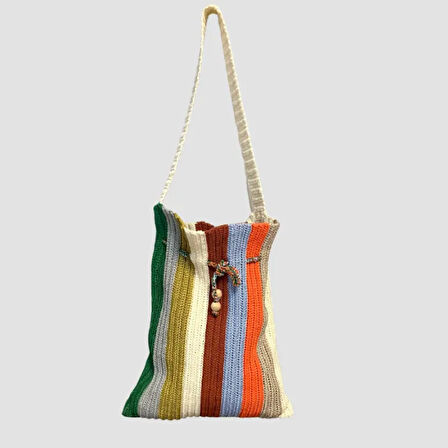 Uretti - Rukiye 7294 - El Yapımı Makrome İp Çanta  42cm / Çok Renkli