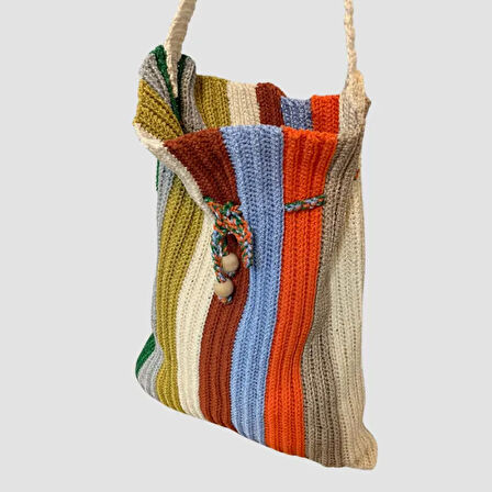 Uretti - Rukiye 7294 - El Yapımı Makrome İp Çanta  42cm / Çok Renkli