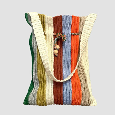 Uretti - Rukiye 7294 - El Yapımı Makrome İp Çanta  42cm / Çok Renkli