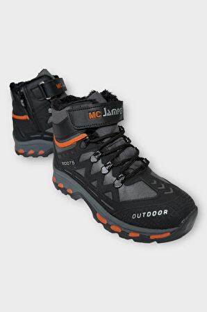 Çocuk İçi Kürklü Fermuarlı Outdoor Bot SİYAH - TURUNCU