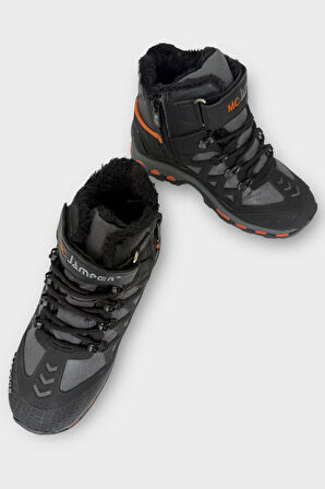 Çocuk İçi Kürklü Fermuarlı Outdoor Bot SİYAH - TURUNCU