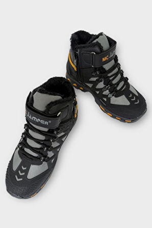 Çocuk İçi Kürklü Fermuarlı Outdoor Bot SİYAH - GRİ