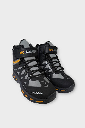 Çocuk İçi Kürklü Fermuarlı Outdoor Bot SİYAH - GRİ