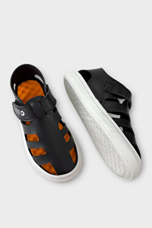 Unisex Cırtlı Esnek Kauçuk Tabanlı Ortopedik Çocuk Spor Sandalet SİYAH