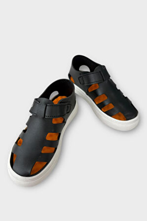 Unisex Cırtlı Esnek Kauçuk Tabanlı Ortopedik Çocuk Spor Sandalet SİYAH