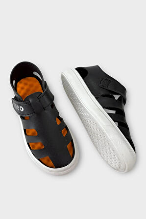 Unisex Cırtlı Esnek Kauçuk Tabanlı Ortopedik Çocuk Spor Sandalet SİYAH