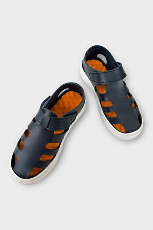 Unisex Cırtlı Esnek Kauçuk Tabanlı Ortopedik Çocuk Spor Sandalet LACİVERT