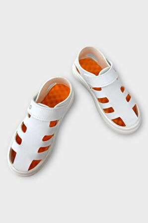 Unisex Cırtlı Esnek Kauçuk Tabanlı Ortopedik Çocuk Spor Sandalet BEYAZ