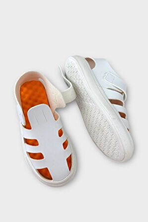 Unisex Cırtlı Esnek Kauçuk Tabanlı Ortopedik Çocuk Spor Sandalet BEYAZ