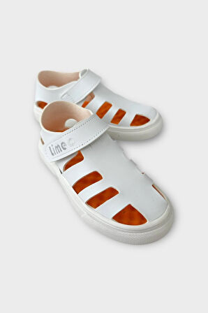 Unisex Cırtlı Esnek Kauçuk Tabanlı Ortopedik Çocuk Spor Sandalet BEYAZ