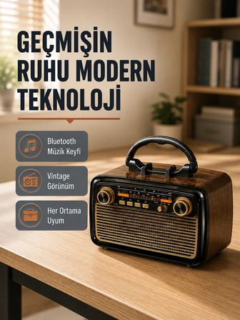 Bluetooth’lu Led Işıklı Nostaljik Müzik Kutusu – Ahşap Dokulu, Vintage Tasarım Ve Yüksek Ses Kalitesi