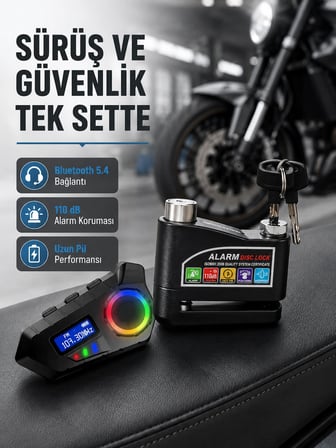 Bluetooth 5.4 İntercom Ve Alarmlı Disk Kilidi Seti Güçlü Ses Ve Güvenlik
