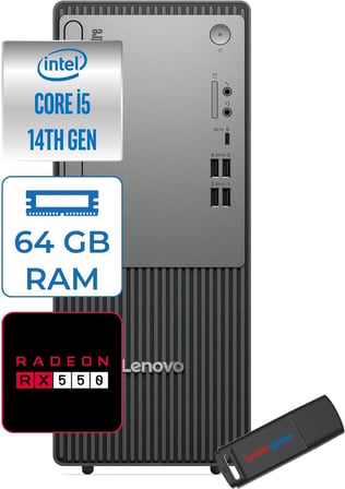 Lenovo Thinkcentre Neo 50T Gen5 Intel Core I5 14400 64GB Ddr5 2tb SSD Windows 11 Pro Radeon RX550 4gb Masaüstü Bilgisayar 55012UAS1CF00P24 + Zetta Flash Bellek