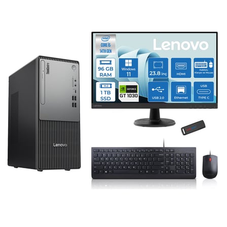 Lenovo Thinkcentre Neo 50T Gen5 Intel Core I5 14400 96GB Ddr5 1tb SSD 23.8 Inç Monitör Windows 11 Pro Nvidia GT1030 4gb Masaüstü Bilgisayar 10302412UAS1CF00P28 + Zetta Flash Bellek