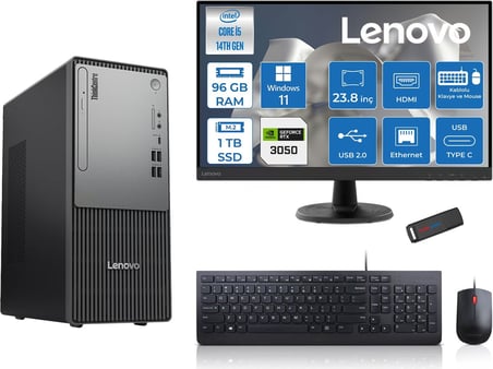 Lenovo Thinkcentre Neo 50T Gen5 Intel Core I5 14400 96GB Ddr5 1tb SSD 23.8 Inç Monitör Windows 11 Pro Nvidia RTX3050 6gb Masaüstü Bilgisayar 30502412UAS1CF00P28 + Zetta Flash Bellek