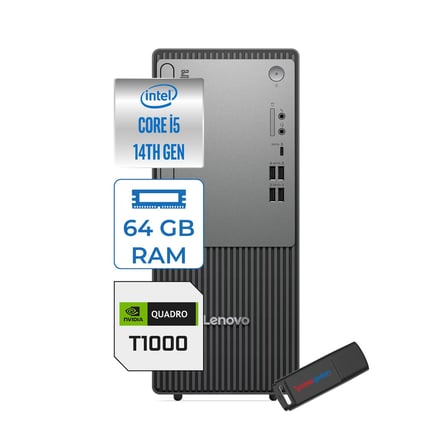 Lenovo Thinkcentre Neo 50T Gen5 Intel Core I5 14400 64GB Ddr5 256GB SSD 23.8 Inç Monitör Windows 11 Pro Quadro T1000 4gb Masaüstü Bilgisayar 10002412UAS1CF00P21 + Zetta Flash Bellek