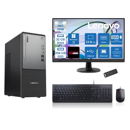 Lenovo Thinkcentre Neo 50T Gen5 Intel Core I5 14400 32GB Ddr5 256GB SSD 23.8 Inç Monitör Windows 11 Pro Radeon RX550 4gb Masaüstü Bilgisayar 5502412UAS1CF00P11 + Zetta Flash Bellek