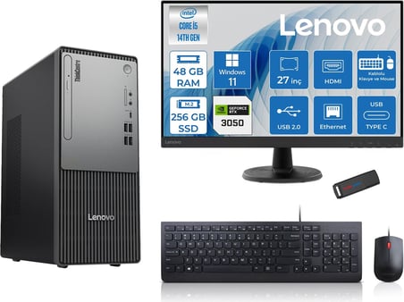 Lenovo Thinkcentre Neo 50T Gen5 Intel Core I5 14400 48GB Ddr5 256GB SSD 27 Inç Monitör Windows 11 Pro Nvidia RTX3050 6gb Masaüstü Bilgisayar 30502712UAS1CF00P16 + Zetta Flash Bellek