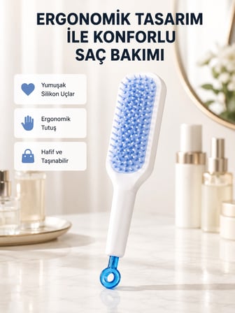 Mey İthalat Pratik Mekanizmalı Saç Tarağı – Kendi Kendini Temizler, Taşınabilir