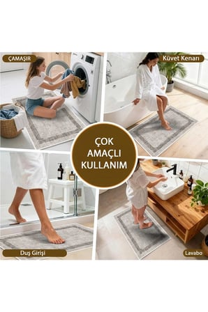 2 li Banyo Paspası, Yumuşak Banyo Halısı, Kaymaz Tabanlı, Yıkanabilir - 60x100 - 50 x60
