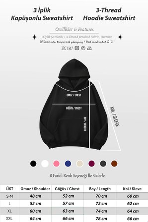 Unisex Yumuşak Dokulu Vintage Baskılı Tasarım Oversize 3 İplik Hoodie Sweatshirt