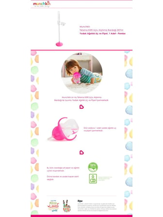 Munchkin Tıklama Uçlu Alıştırma Bardağı 6 Ay+ Pembe Yedek Pipet - 1 Adet