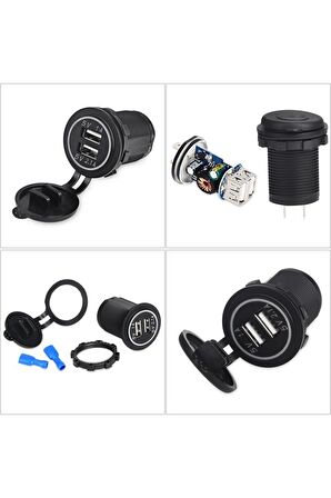Oto Çift Port Usb Şarj 12-32 Volt Oto Şarj Turuncu Işık
