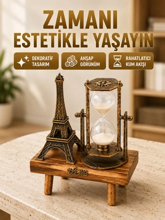 Ahşap Gövdeli Dekoratif Kum Saati – Masa Üstü El Sanatı Aksesuarı -