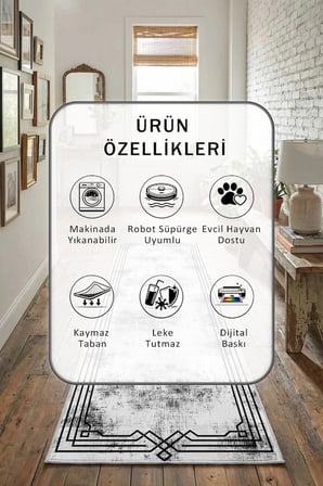 Ehl-59 Land Modern Dijital Baskı Yıkanabilir Kaymaz Yolluk Halı