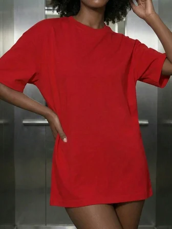 %100 Pamuk Oversize Kalıp Bisiklet Yaka T-shirt / Tişört