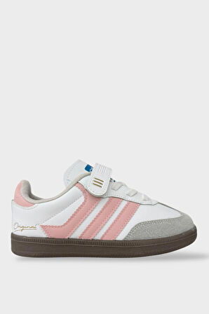 Unisex Cırtlı Bağcıklı Çocuk Spor Ayakkabı BEYAZ - PUDRA