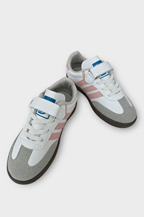 Unisex Cırtlı Bağcıklı Çocuk Spor Ayakkabı BEYAZ - PUDRA