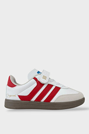 Unisex Cırtlı Bağcıklı Çocuk Spor Ayakkabı BEYAZ - KIRMIZI