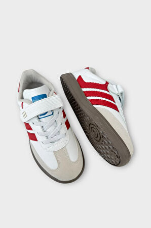 Unisex Cırtlı Bağcıklı Çocuk Spor Ayakkabı BEYAZ - KIRMIZI