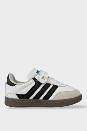 Unisex Cırtlı Bağcıklı Çocuk Spor Ayakkabı BEYAZ - SİYAH