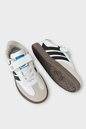 Unisex Cırtlı Bağcıklı Çocuk Spor Ayakkabı BEYAZ - SİYAH