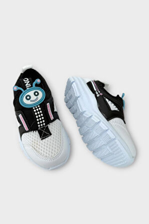 Çocuk Airfile Hafif Taban Kreş Ev Okul Bebe Spor Ayakkabısı BEYAZ - SİYAH