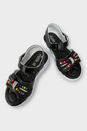 Kız Çocuk Yazlık Düğün Tören Şık Sandalet Ayakkabı SİYAH