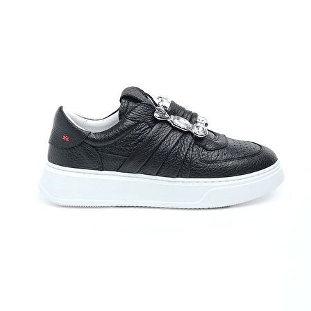 Hakiki Deri Taş Aksesuarlı Kadın Sneaker